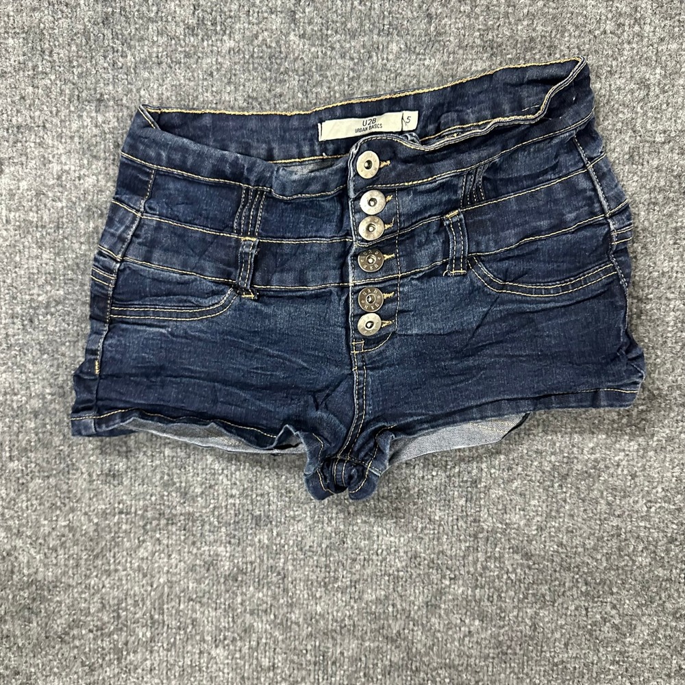 Urban Basics Denim Shorts Womens Size 5 Dark Wash High Waisted Multi Button Fly